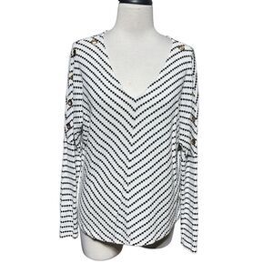 Belldini Long Sleeve Striped Knit Black and White Tunic Blouse Size Medium